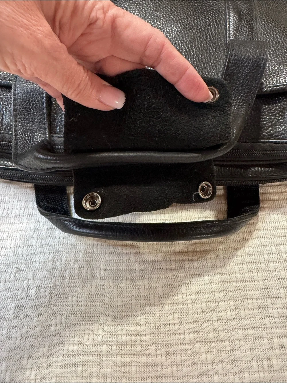 Vintage LL Bean Black Pebbled Leather Laptop Briefcase Messenger Bag Expandable
